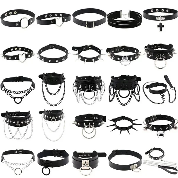 Top Trends: New Cosplay Harajuku Punk Rock Gothic Collar Choker Sexy PU Leather Heart Cross Spike Collar Choker Necklace Body Accessories Shoppable Styles