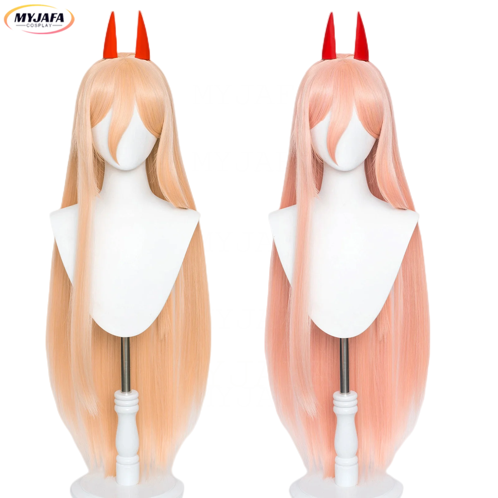 Top Trends: Anime Chainsaw Man Makima Power Cosplay Wig Long Orange Pink Heat Resistant Synthetic Hair Party Role Play Wigs + WigCap + Horns Shoppable Styles