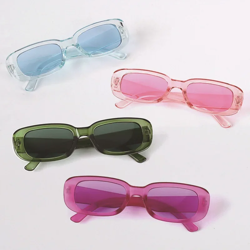 Top Trends: 2024 Retro Candy Color Lens Small Rectangle Sunglasses UV400 Protection Sun Glasses Eyewear Summer Beach Decoration For Women Shoppable Styles