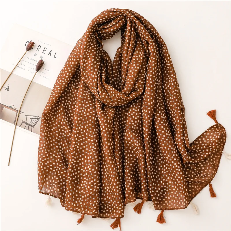 Top Trends: Autumn Fashion Polka Floral Tassel Viscose Shawl Scarf Lady High Quality Wrap Pashmina Stole Bufandas Muslim Hijab Caps 180*90Cm Shoppable Styles - Image 2