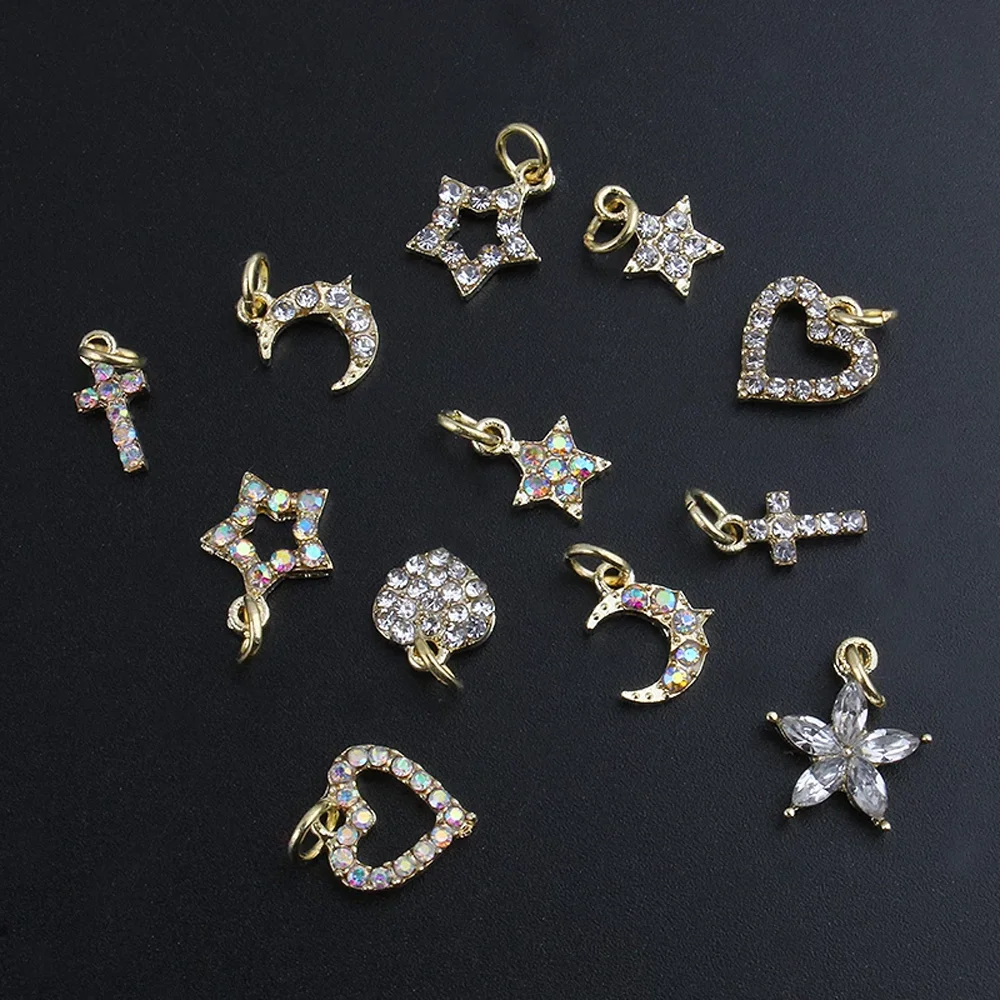 Top Trends: 10Pcs Clear AB Hollow Dangle Golden Nail Charms Piercing Jewelry With Diamond Pearl Designer Nail Arts Hoop Pendants Ornament 8 # Shoppable Styles