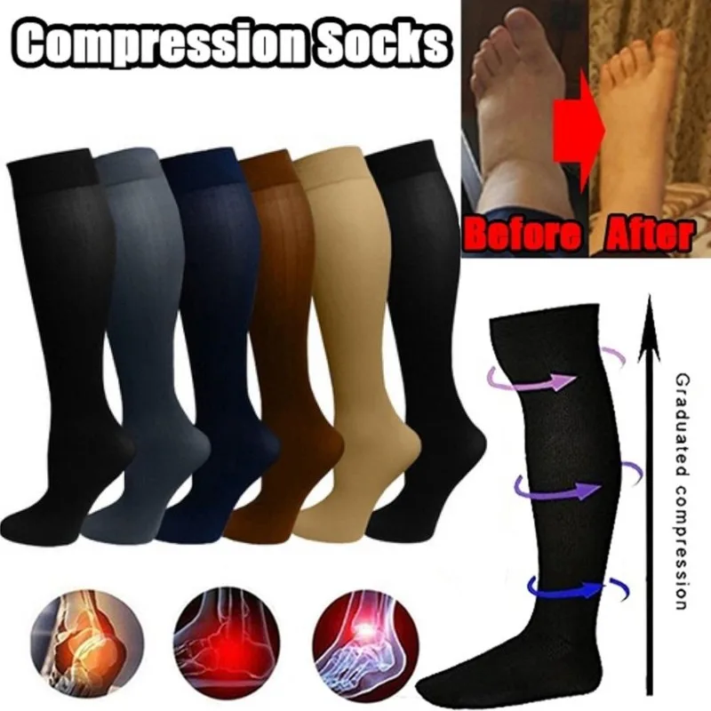 Top Trends: Varicose Veins Compression Socks Fit For Golf Rugby Hiking Sports For Anti Fatigue Driving Travel Flight Black Women Men Socks Shoppable Styles