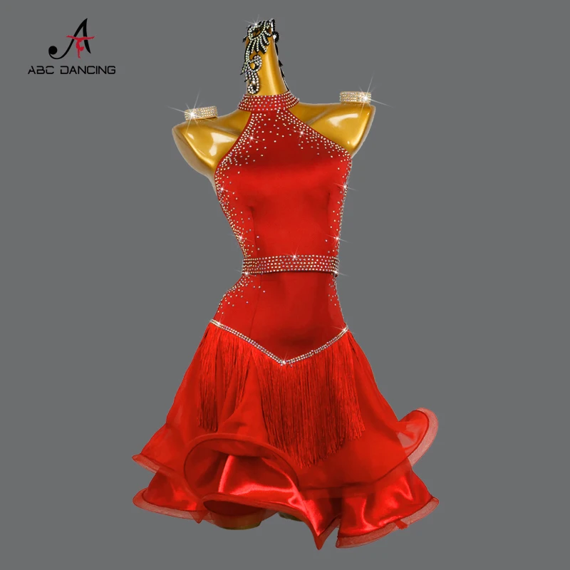 Top Trends: New Red Latin Dance Competition Dress Sexy Strapless Skirt For Women Diamond Girl's Ballroom Clothes Line Midi Cha Shoppable Styles