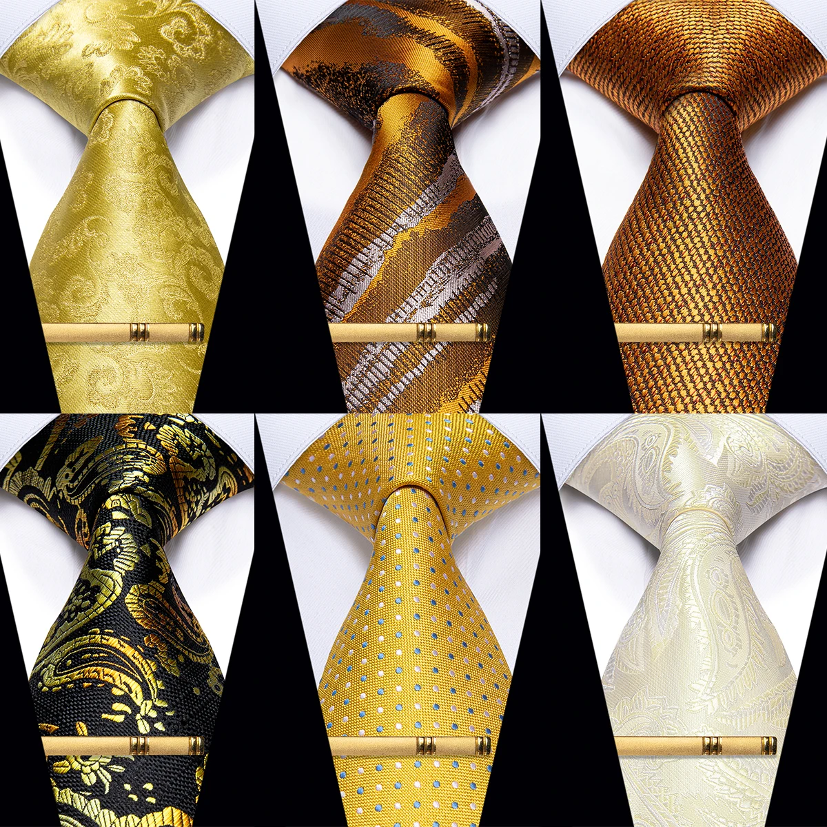 Top Trends: Silk 8 CM Yellow Necktie For Man Wedding Party Business Gold Striped Plaid Pailey Men's Ties And Clip Shirt Accessories Gift Shoppable Styles