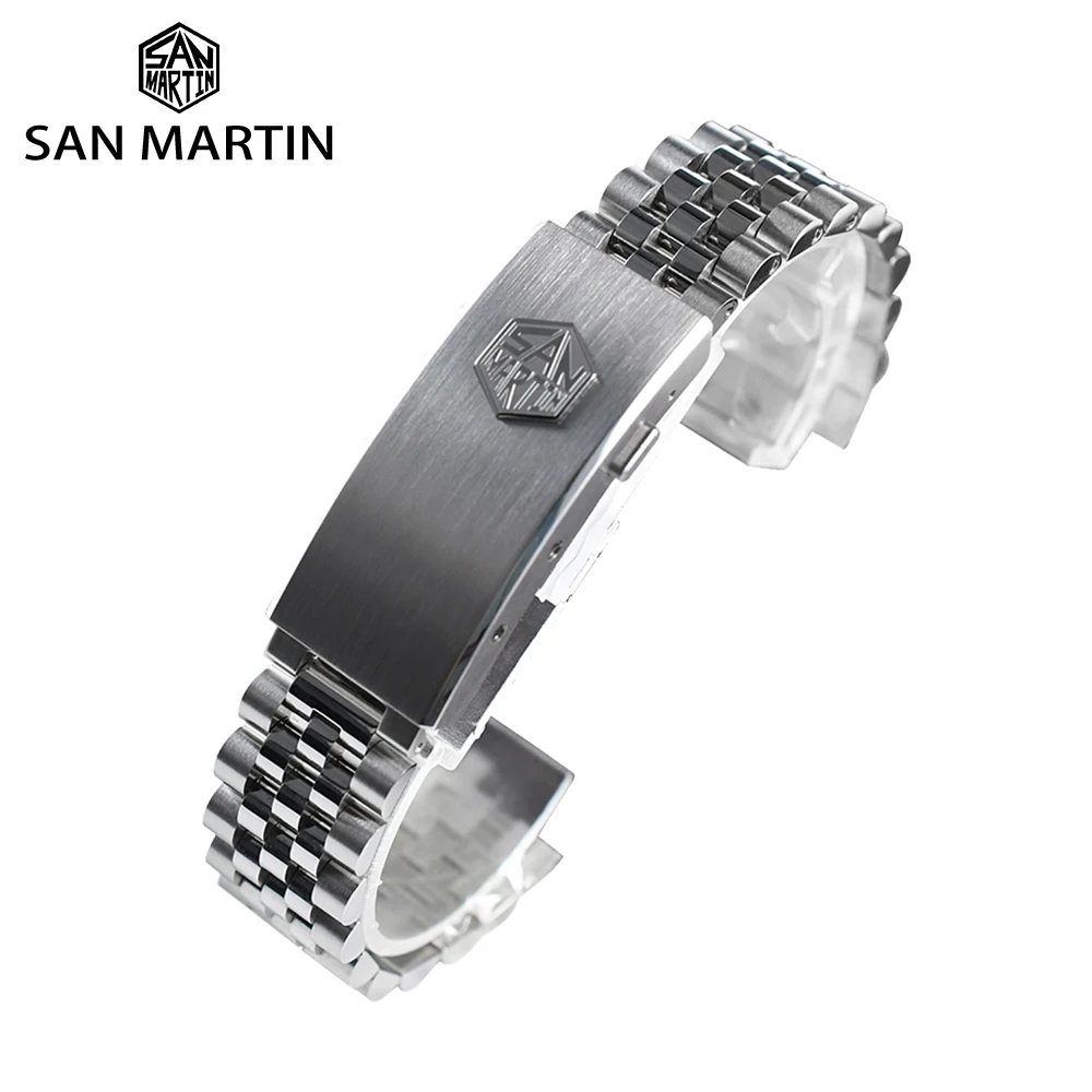 Top Trends: San Martin Jubilee Bracelet Stainless Steel Watch Parts For 20mm Curved End Links Fly Adjustable Clasp For SN0008 SN0128 Shoppable Styles