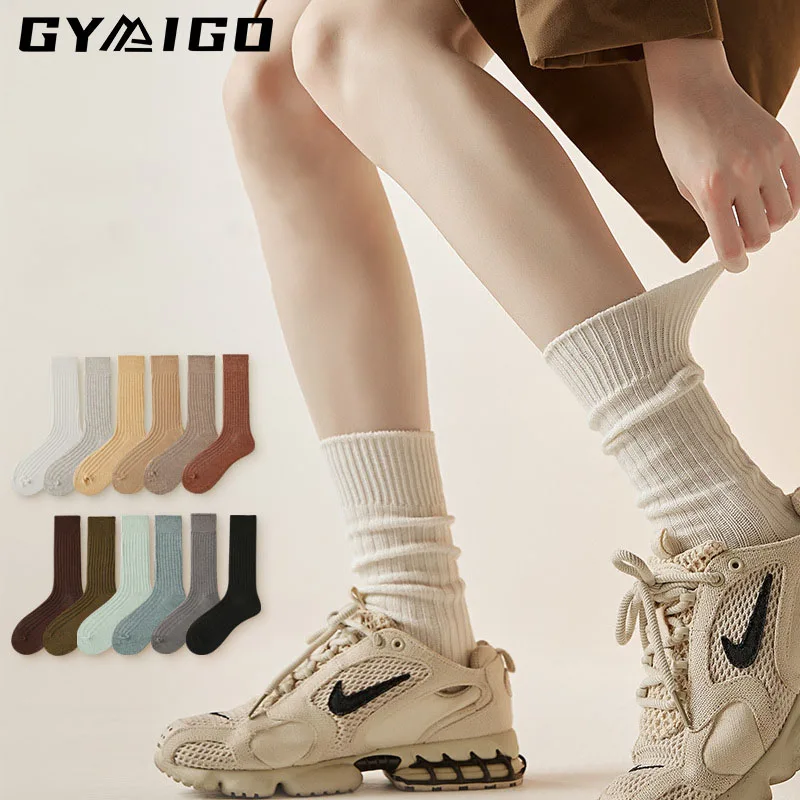 Top Trends: GYMIGO Women Socks Organic Cotton Knitting Socks Autumn Warm Solid Color Long Tube Socks Korean Japanese Student Girls Stockings Shoppable Styles