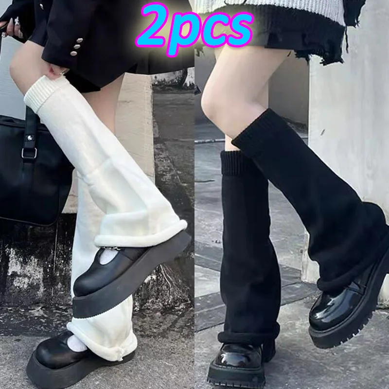 Top Trends: Black White Leg Warmers Women Y2K Trumpet Knitted Longs Socks Punk Girls Winter Harajuku Loose Foot Cover Leggings Boot Cuffs Shoppable Styles