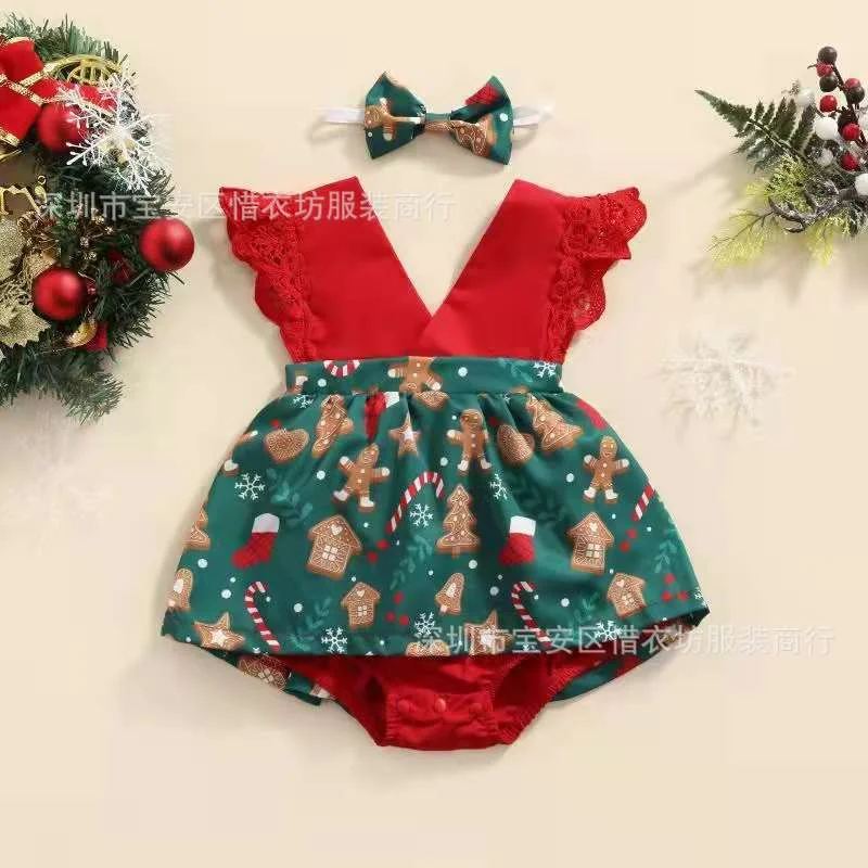 Top Trends: Children's Christmas Girl's Dress Embroidered Lace Dress Summer Infant Bodysuit Triangle Wrapped Fart Children's Dress Shoppable Styles