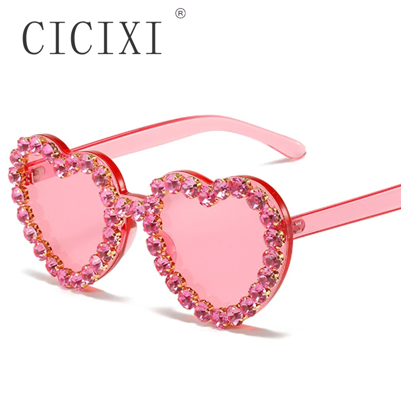 Top Trends: JNPCXI Vintage Pink Heart Diamond Sunglasses For Women New Luxury Brand Diamond Sun Glasses Ladies Retro Hip Hop Cool Eyewear Shoppable Styles