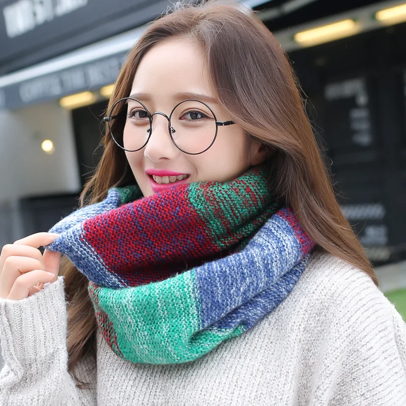 Top Trends: Rainbow Knitted Infinity Scarves For Women Winter Ring Scarf Warm Neckerchief Loop Shawl Circle Snood Neck Guard Foulard Shoppable Styles