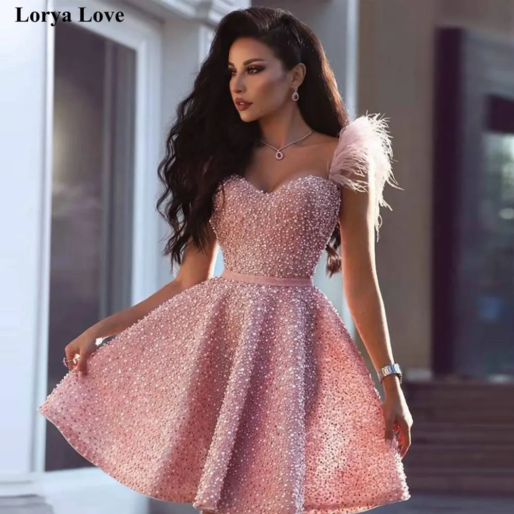 Top Trends: Sweetheart Pink Cocktail Dresses Women Luxury 2024 Crystal Sequin Feather Homecoming Gown Princess Elegant Short Dress For Girls Shoppable Styles