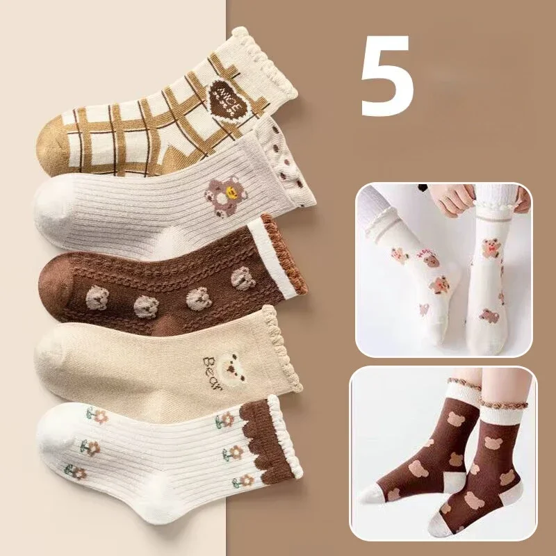 Top Trends: 5Pairs Children Socks Cotton Boy Girl Baby Infant Cute Cartoon Soft Warm Stripe Fashion For Autumn Winter Kids Sport Socks Shoppable Styles