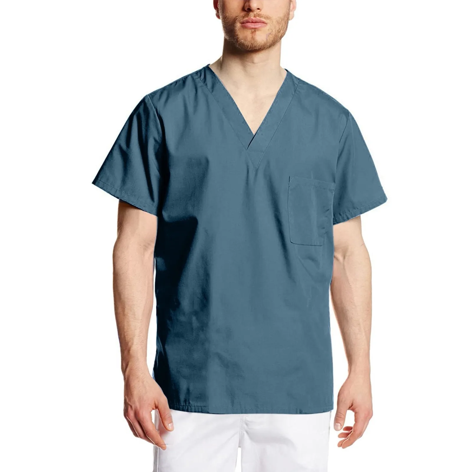 Top Trends: Medical Uniform Mens Nurse Tunic Scrubs Solid V Neck Short Sleeve Blouses Hospital Tops Surgical Workwear Male Dentist Tee Shoppable Styles