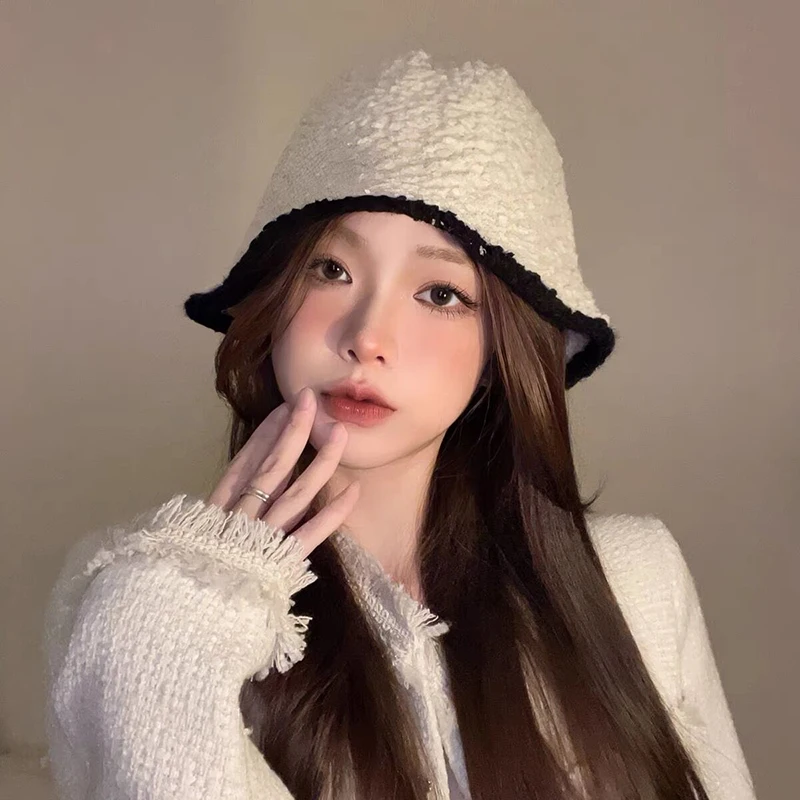 Top Trends: Knitting Bucket Hat Women Winter Warm Thick Lamb Fleece Wool Bonnet Cap Panama Fisherman Caps Slouchy Plush Skull Beanie Cap Shoppable Styles - Image 3