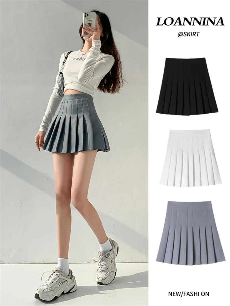 Top Trends: Sexy Women Pleated Skirt High Waist Mini Skirts Dance Tennis Solid Korean Preppy Style A-line Skirts Kawaii Student Girl Clothes Shoppable Styles