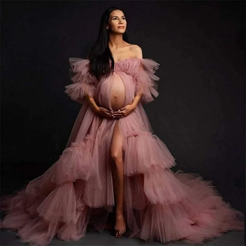 Top Trends: Tulle Women Maternity Dress For Photo Shoot Tiered Mesh Photography Baby Shower Bridal Gown Pregnant Prom Dress Custom Made Shoppable Styles