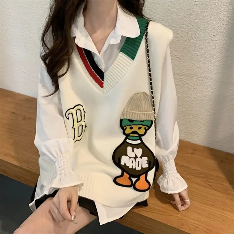 Top Trends: Autumn And Winter Women's Pullover V-neck Patchwork Letter Animal Loose Fashion Casual Elegant Commuter Sleeveless Vest Tops Shoppable Styles