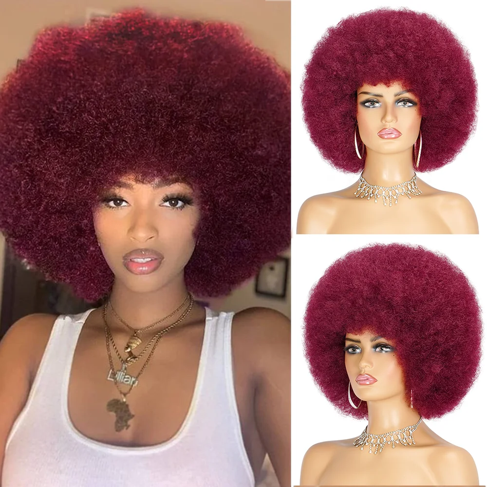 Top Trends: High Puff Afro Curly Wigs With Bangs Natural Blonde Synthetic Hair Afro Kinky Curly Wig For Black Woman Heat Resistant Daily Use Shoppable Styles