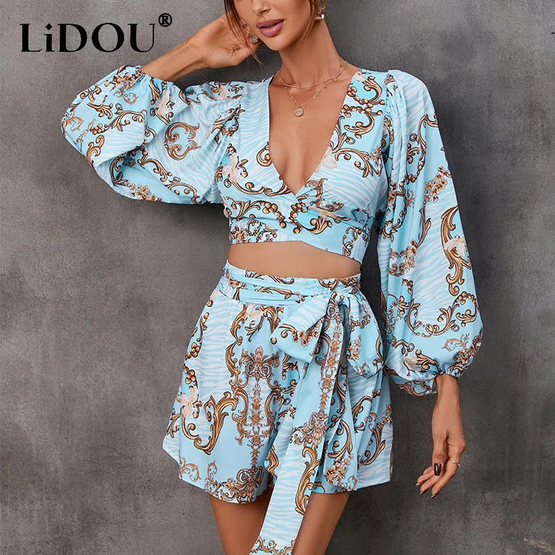 Top Trends: Summer New V-neck Printing Hollow Out Playsuits Ladies Loose Casual Lace Up Short Sleeve Jumpsuits Women's Beach Holiday Rompers Shoppable Styles