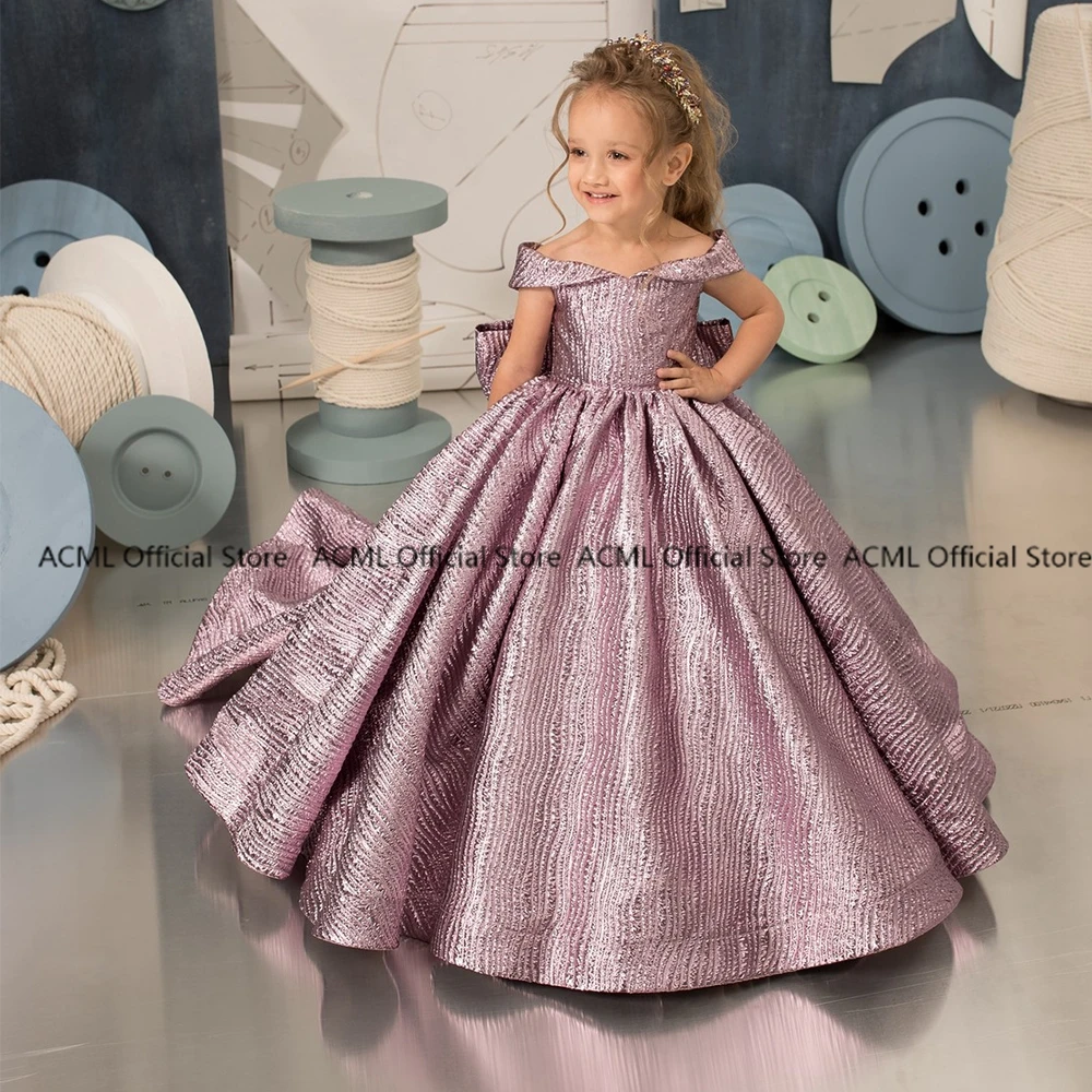 Top Trends: YIPEISHA Off The Shoulder A Line Flower Girl Dresses Communion Gowns 2023 New Arrive With Big Bow Chapel Train Vestidos De Niña Shoppable Styles