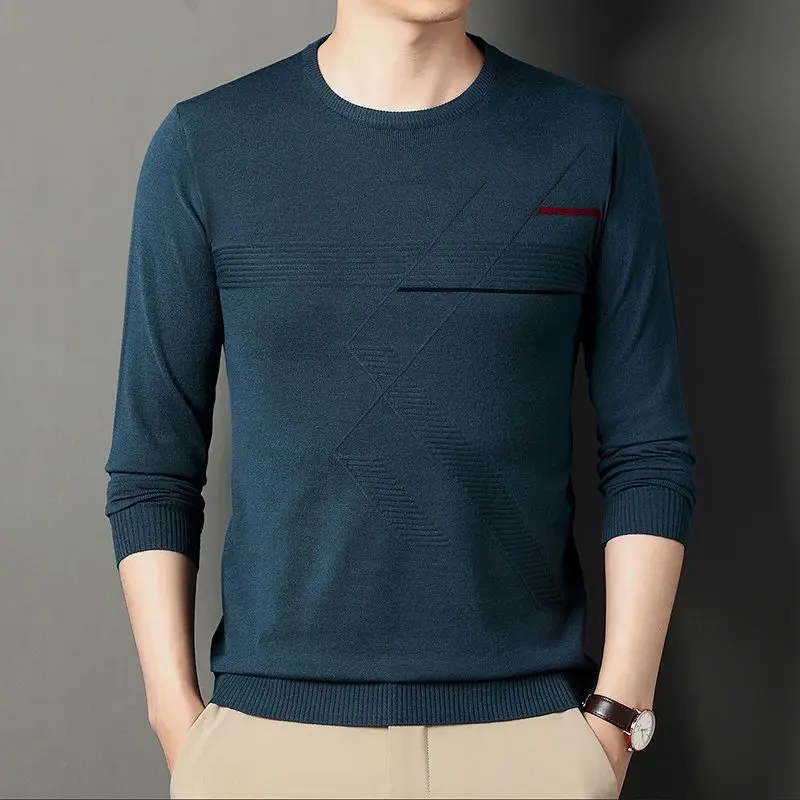 Top Trends: Fashion O-Neck Knitted Spliced Casual Asymmetrical Sweater Men&#039;s Clothing 2023 Autumn New Loose Korean Pullovers All-match Tops Shoppable Styles