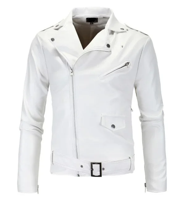 Top Trends: Mens Leather Jackets 2023 New White Black Casual Lapel Slim Fit Diagonal Zipper Motorcycle PU Leather Jacket Coat Mens Clothing Shoppable Styles