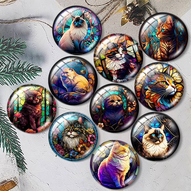 Top Trends: Love Cats Pet New Cat Painting Style 10pcs 12mm / 18mm / 20mm / 25mm Mixed Round Photo Glass Cabochon Demo Flat Back Making Findings Shoppable Styles