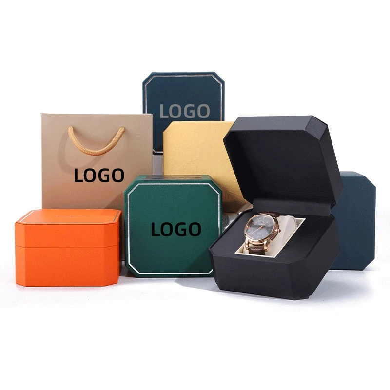 Top Trends: 1Pcs Free Customization Logo High Grade PU Watch Cases Octagonal Box PU Leather Jewelry Storage Gift Packaging Boxes Wholesale Shoppable Styles