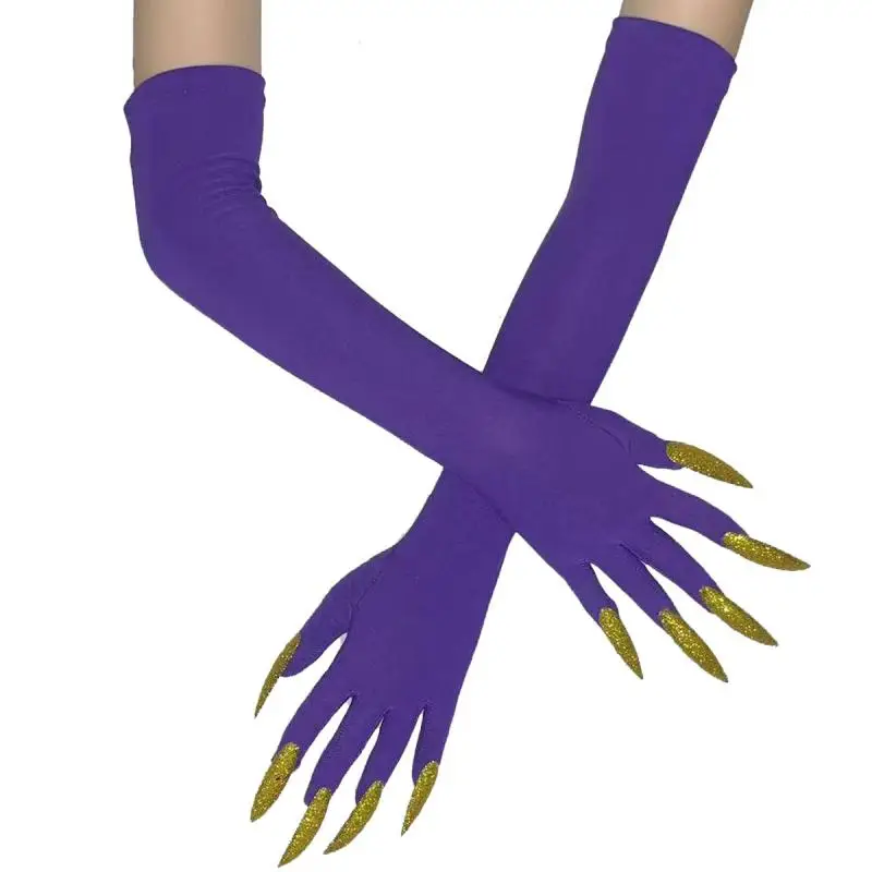 Top Trends: Cool Halloween Gloves Purple Ghost Claws Dress Up Gloves Fashion Gold Long Nails Cosplay Halloween Funny Gloves C068 Shoppable Styles