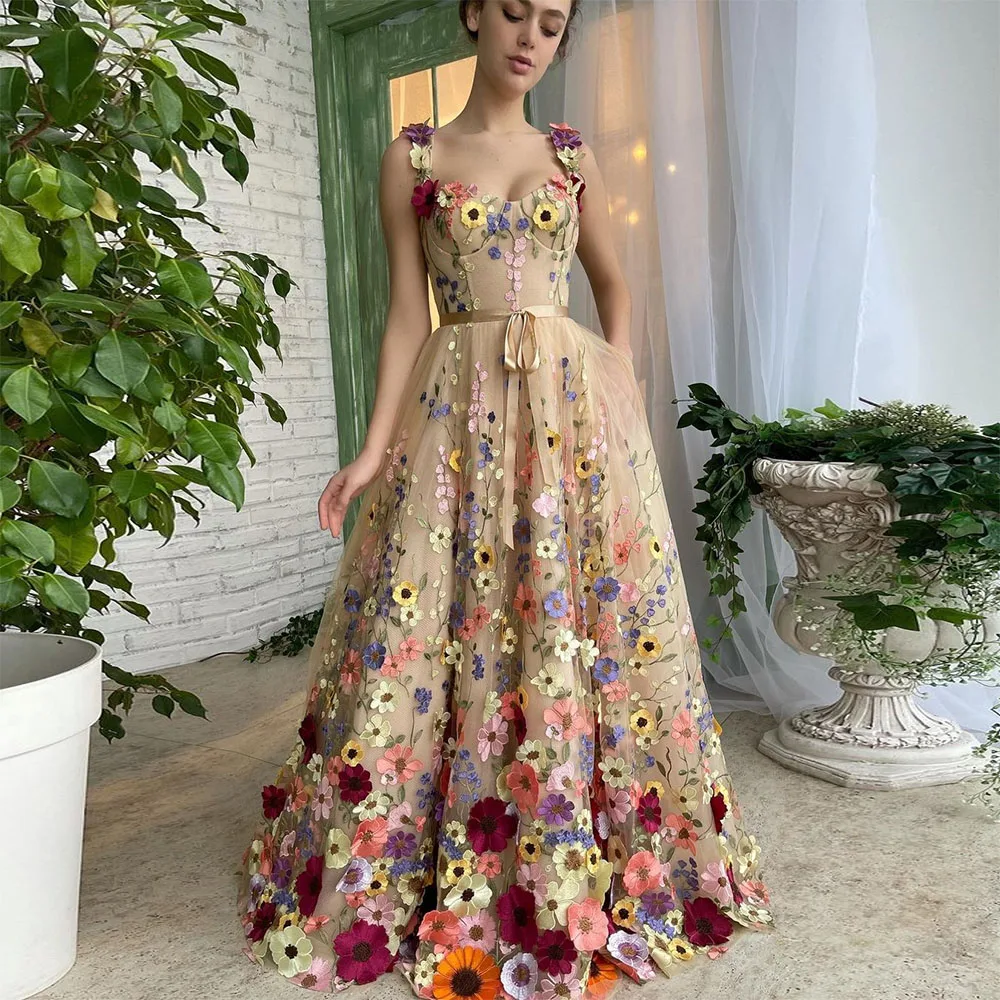 Top Trends: Sevintage Exquisite 3D Flowers Prom Dresses Sweetheart Floral Straps A-Line Evening Gowns Formal Party Dress With Pockets 2022 Shoppable Styles