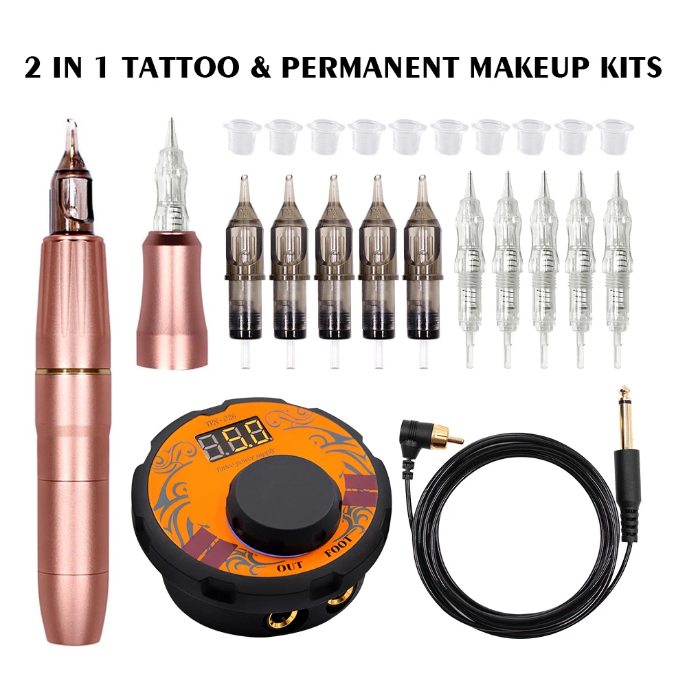 Top Trends: BIOMASER Newest Permanent Makeup Tattoo Machine 2 Head Rose Gold Microblading Pen Equipment 3D Microblading Tattoo Gun Set Shoppable Styles