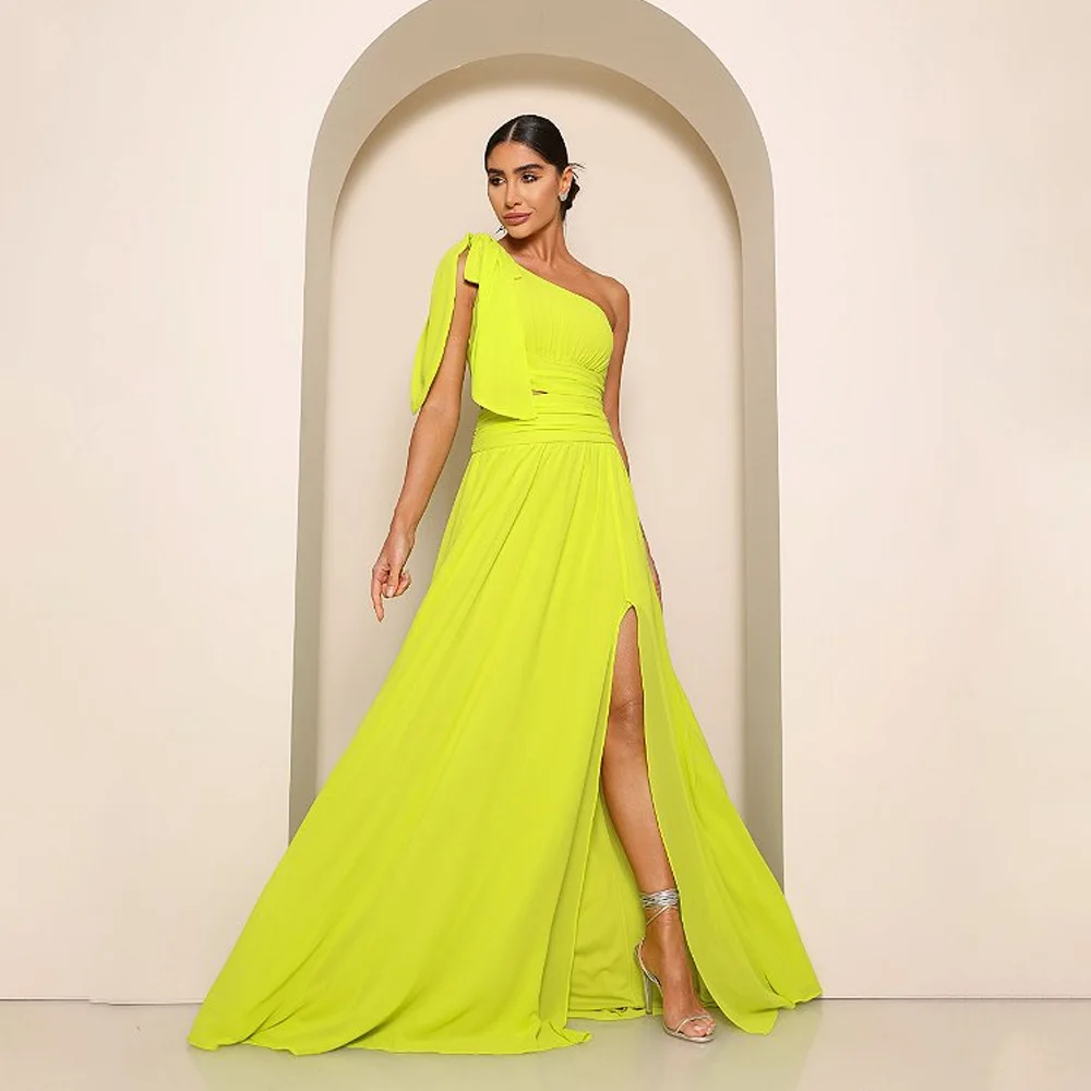 Top Trends: JEHETH Modern Evening Dress One Shoulder Sleeveless A-Line Prom Dress Sexy Chiffon Side Split Empire فساتين للحفلات الراقصة Shoppable Styles