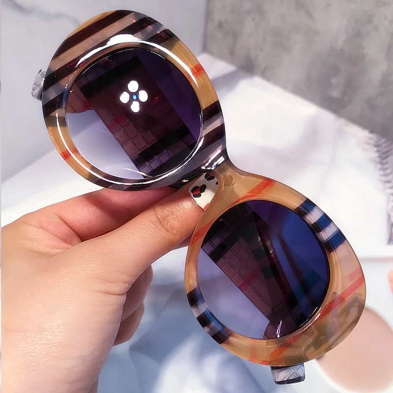 Top Trends: 2023 New Fashion Big Round Frame Colorful Stripes Sunglasses Women Men Brand Designer Black Sun Glasses Female Show Shades Shoppable Styles