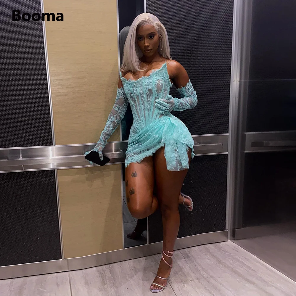 Top Trends: Booma Sexy Teal Lace Mini Prom Dresses With Gloves See-through Strapless Boned Corset Above Knee Party Gowns Night Clubbing Shoppable Styles