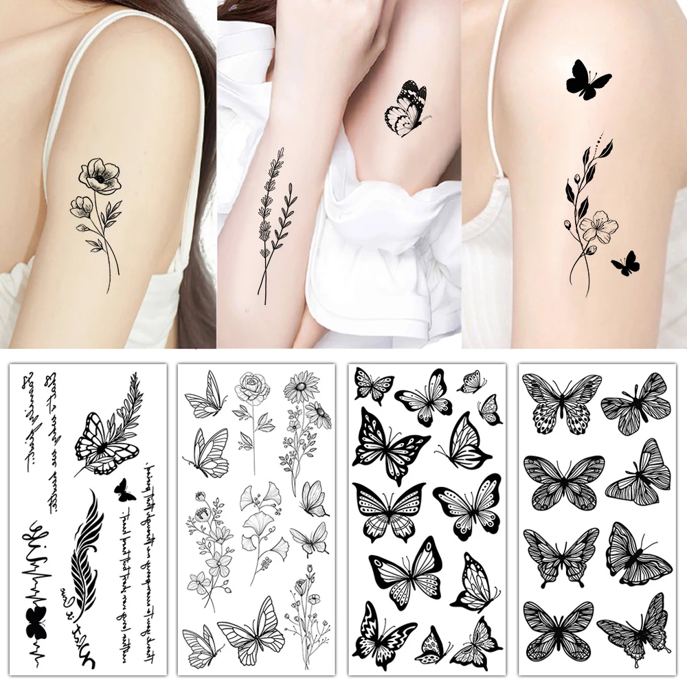 Top Trends: Tattoo Sticker Sketch Fake Flower Temporary Tattoo Butterfly Tattoo Sticker Body Art DIY INS Sweatproof Long Lasting Sexy 1pcs Shoppable Styles