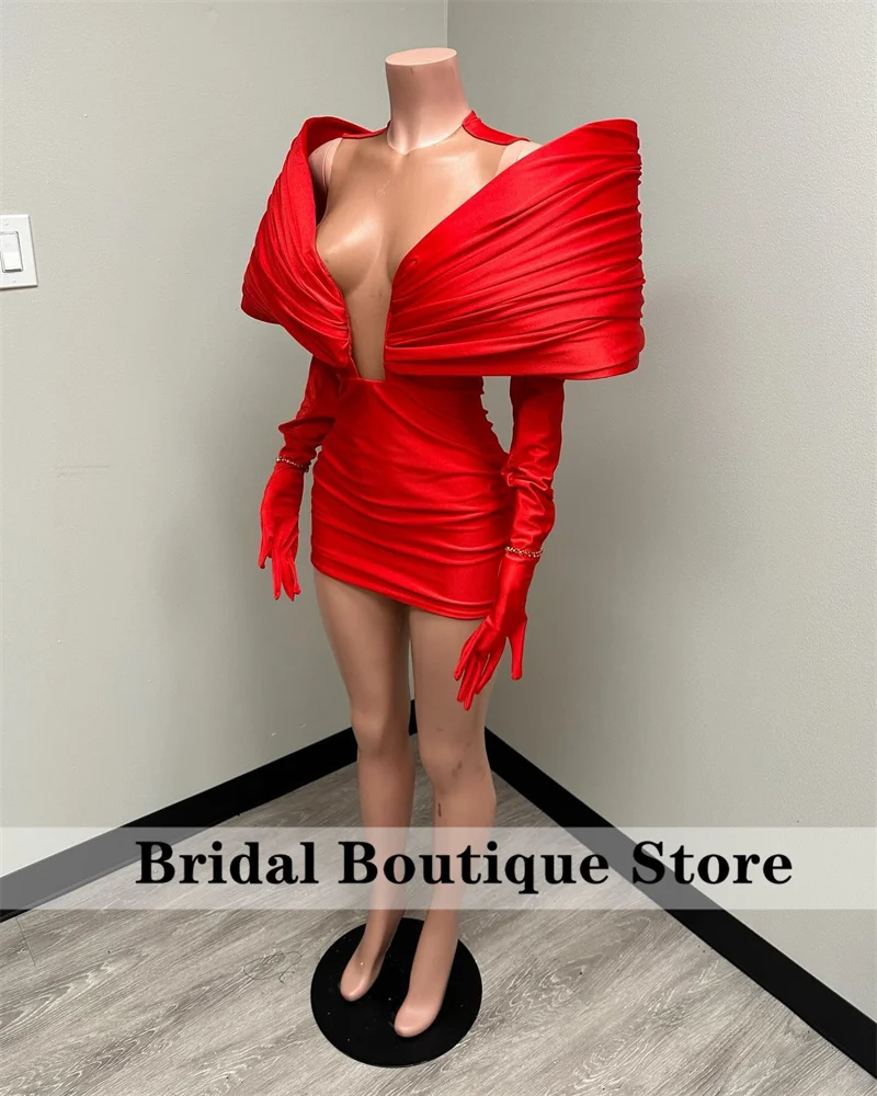 Top Trends: Stunning New Arrival 2024 Red Prom Gown With Two Gloves Off Shoulder Birthday Party Cocktail Dresses Robe De Bal Custom-Made Shoppable Styles