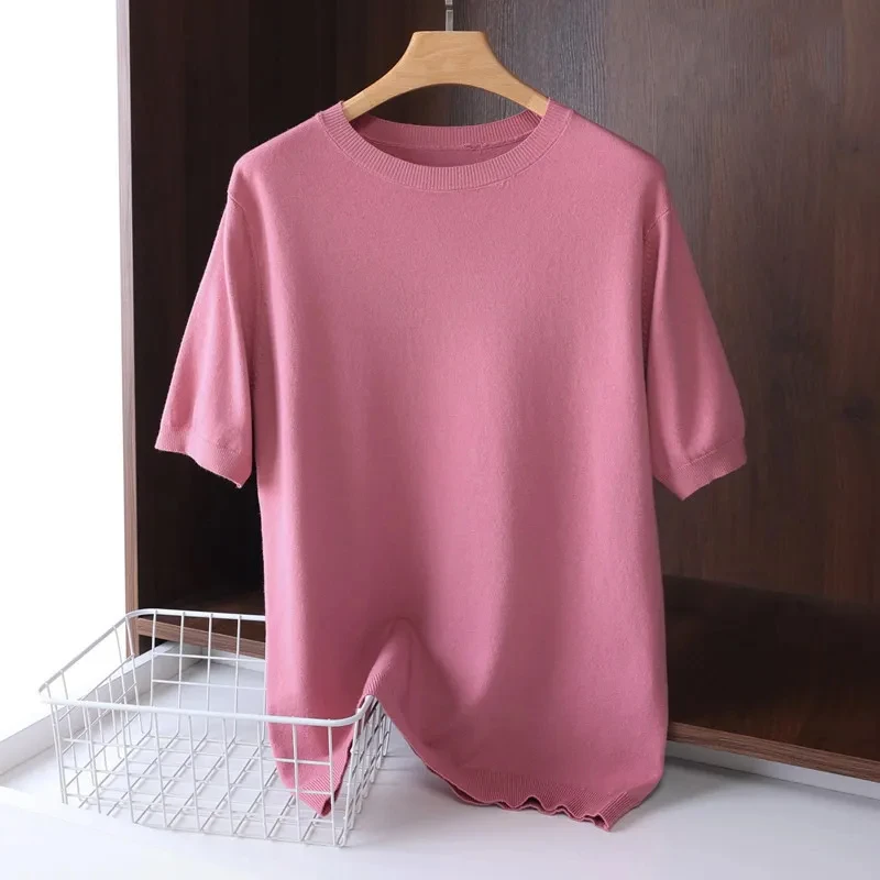 Top Trends: Superfine Merino Wool T Shirt Men's Knitted O-neck Breathable Thin Cashmer Short Sleeve Tee Solid Color Tops Shoppable Styles - Image 3