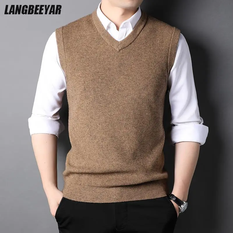 Top Trends: Top Grade New Autum Winter Fashion Brand Designer Sweater Vest Knit Men Pullover V Neck Solid Sleeveless Casual Men&#039;s Clothing Shoppable Styles