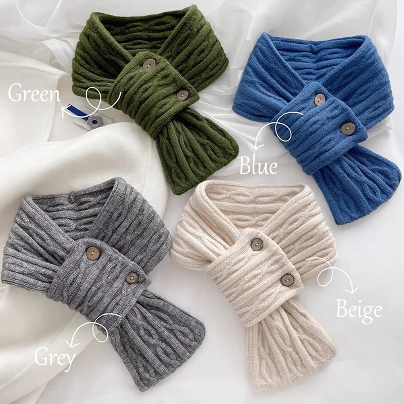 Top Trends: Korean Lady Women Girls Buttons Knitted Cross Scarf Autumn Winter Solid Color Soft Warm Scarves Versatile Neck Protection Gifts Shoppable Styles