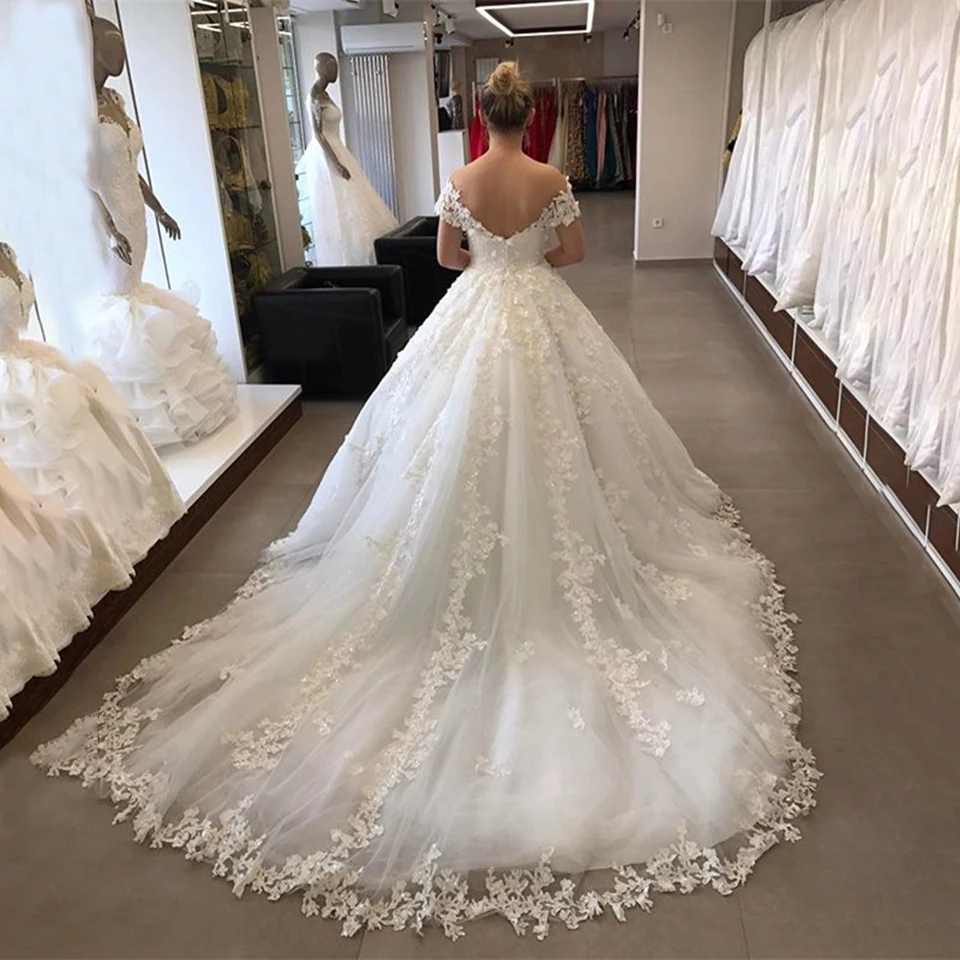 Top Trends: Elegant Off The Shoulder Puffy Ball Gown Wedding Dresses 2023 Tulle Appliques V-Neck Lace Backless Bride Gowns Vestido De Noiva Shoppable Styles - Image 2