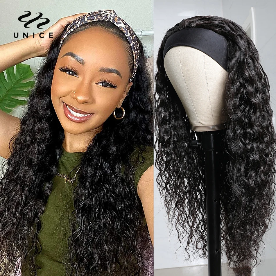 Top Trends: Unice Hair Malaysian Hair Water Wave Wig Headband Wig 100% Human Hair Wigs For Women No Glue No Sew In Beginner Friendly Shoppable Styles