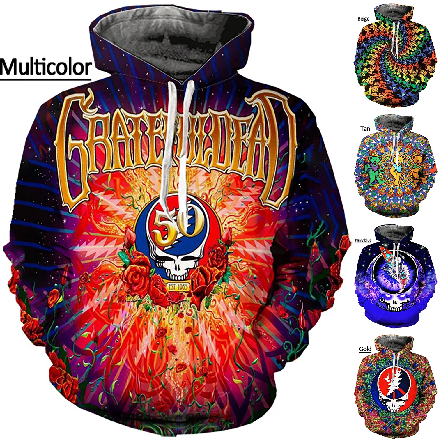 Top Trends: 2022 New Fashion Casual Men And Women Grateful Dead Hoodie Boys Girls Kids Child Long-sleeved Drawstring Pullover Sweatshirt Shoppable Styles