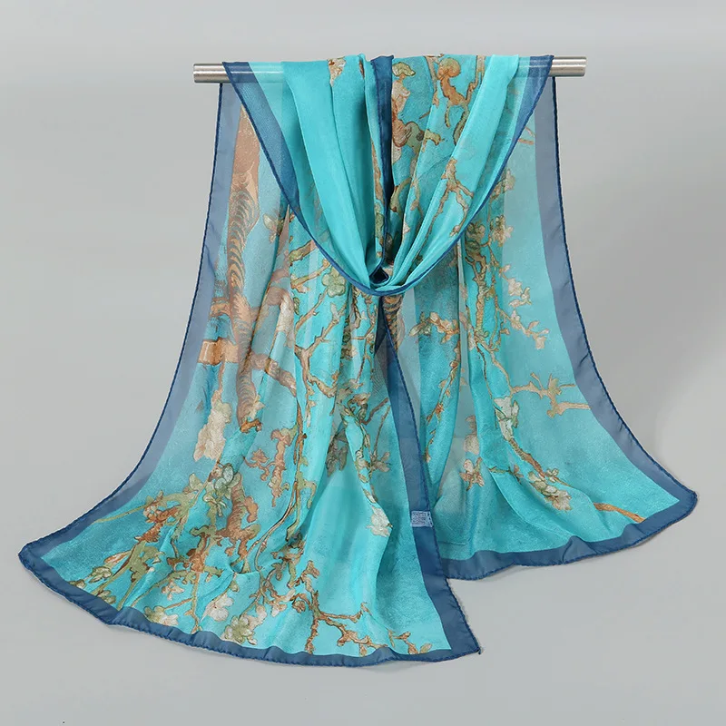 Top Trends: New Luxury Brand Silk Chiffon Scarf Women Van Gogh Oil Painting Apricot Shawls And Wraps Fashion Hair Tie Headband Bandana Hijab Shoppable Styles