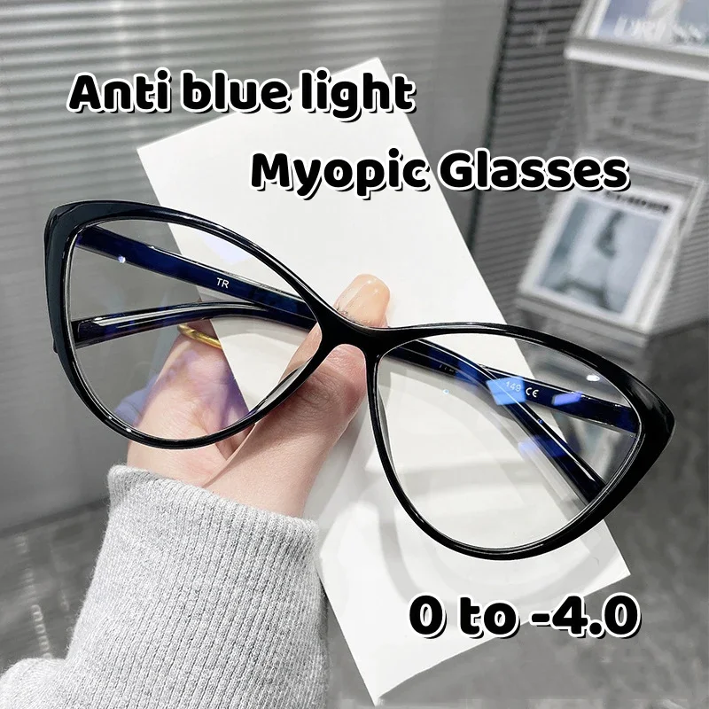 Top Trends: Retro Cat Eye Myopic Eyeglass Large Frame Blue Light Blocking Eye Protection Near Sight Glasses Women Short-sighted Eyeglasses Shoppable Styles