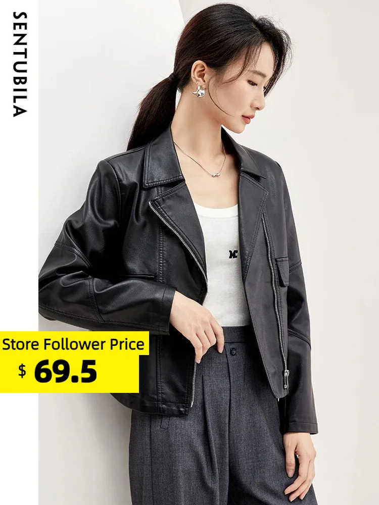 Top Trends: Sentubila Pu Leather Jacket Women 2023 Autumn Winter Cool Fashion Lapel Zipper Motorcycle Streetwear Female Jacket Top W33G50292 Shoppable Styles