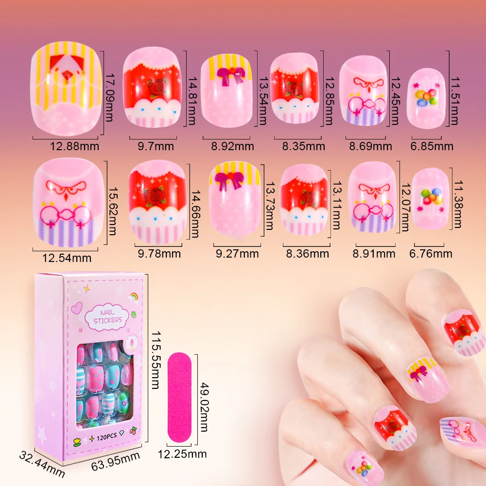 Top Trends: 120Pcs Child Kids False Nails Girls Gift Cartoon Press On Fake Nails Colorful Festival Full Cover Cute Short Nail Tips Kits Shoppable Styles - Image 6