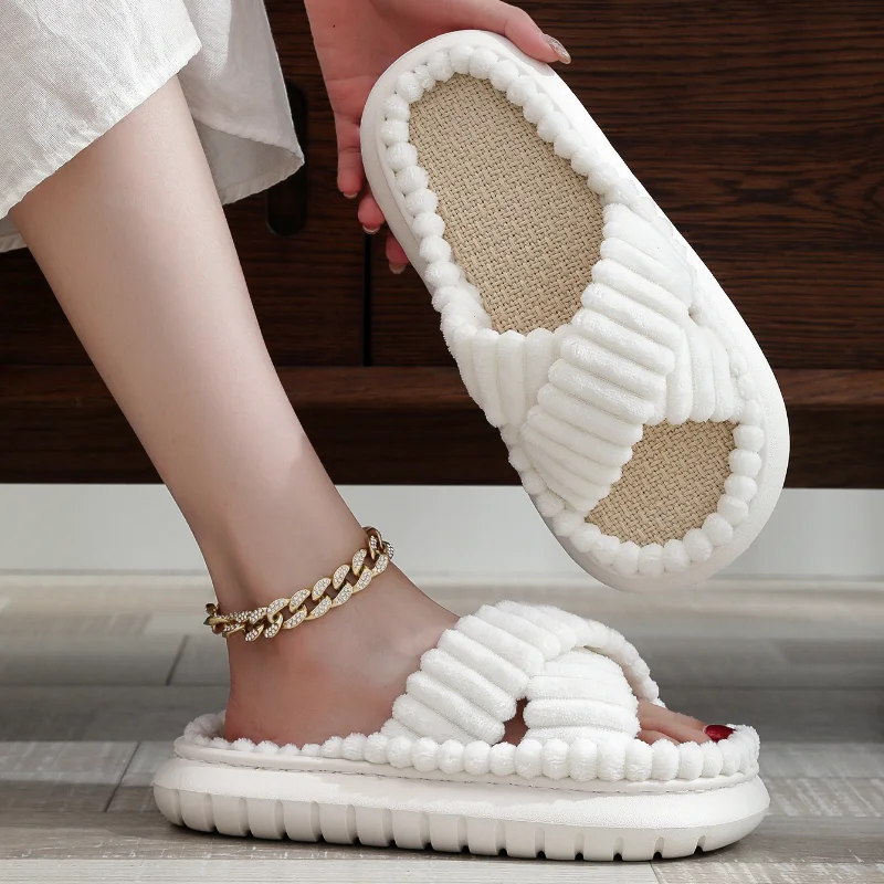 Top Trends: 2023 Autumn Winter New Women Home Slippers Open-Toe Cross Band Linen Soled Indoor Slides Linen Soled Non-Slip Bathroom Slippers Shoppable Styles