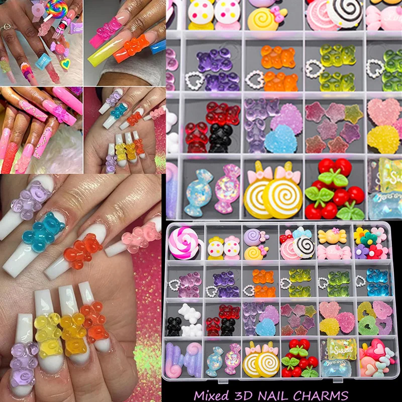 Top Trends: 30pcs Resin Nail Charms 3D Cute Bear Lollipop Candy Jewelry FOR Girls Nail Art Decoration Kawaii Accessories DIY Mnaicure Design Shoppable Styles