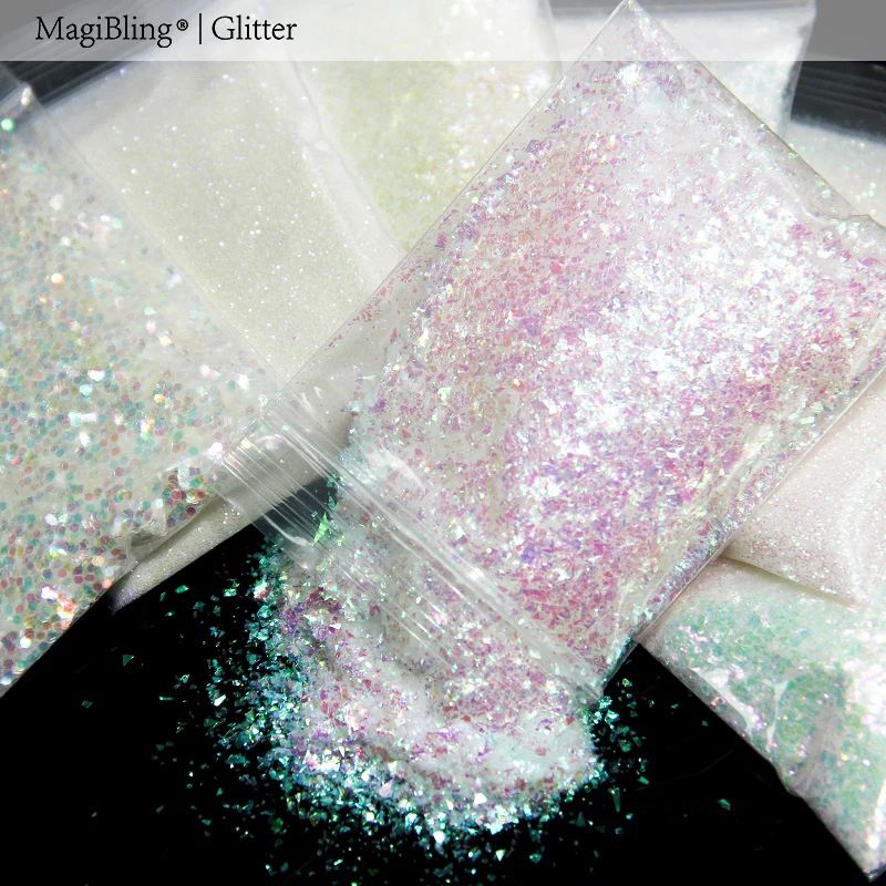 Top Trends: White Iridescent Nail Glitter AB Color Shiny Mermaid Sequins Mirror Irregular Slices 3D Flakes Paillettes Nail Art Decorations Shoppable Styles