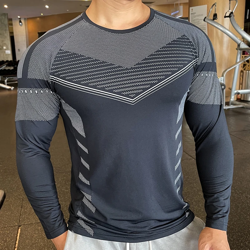 Top Trends: Men Fitness Compression Sport Shirt High Quality Running Long Sleeve Upper Clothing Crew Neck Swearshirt Male Rash Guard Wicking Shoppable Styles